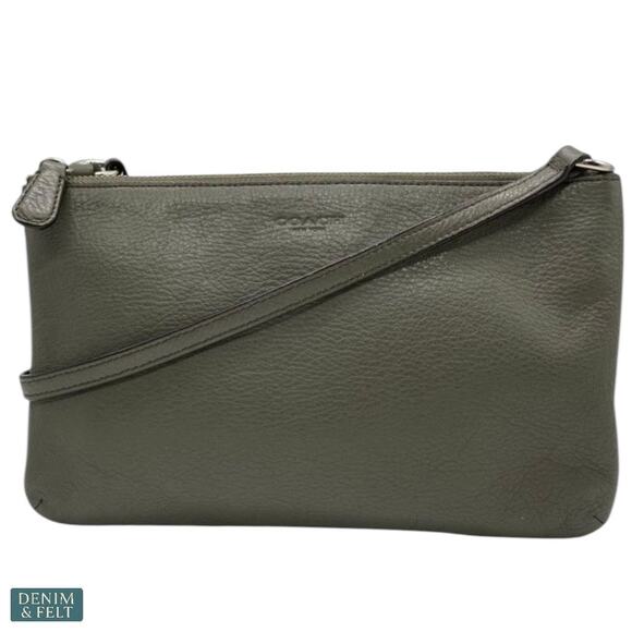 Coach Olive Green Pebbled Leather Crossbody Shoulder Bag Purse - Picture 2 of 13